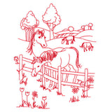 Classic Farm Scene - Horses (Redwork)