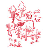 Classic Farm Scene - Horses (Redwork)