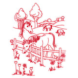 Classic Farm Scene - Horses (Redwork)