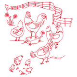 Classic Farm Scene - Chickens (Redwork)