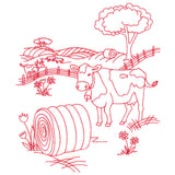 Classic Farm Scene - Cows (Redwork)