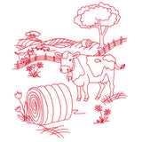 Classic Farm Scene - Cows (Redwork)