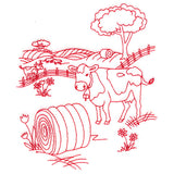 Classic Farm Scene - Cows (Redwork)