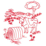 Classic Farm Scene - Cows (Redwork)