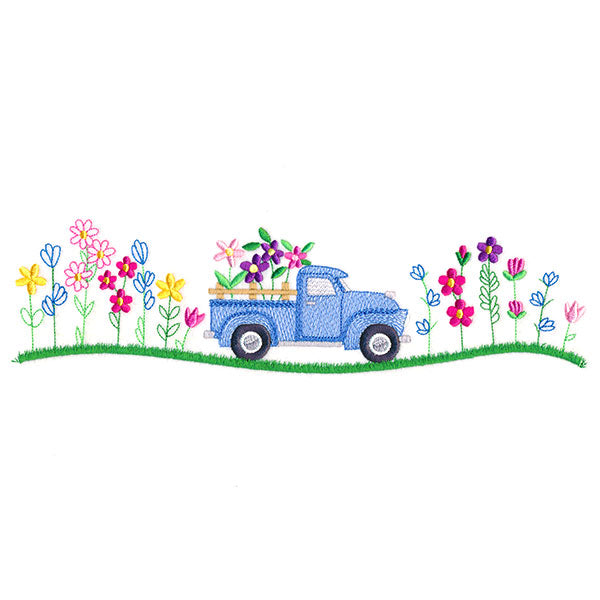 Retro Flower Truck Border