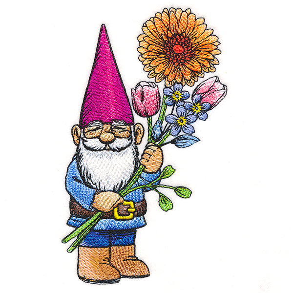 Delightful Gnome with Flower Bouquet