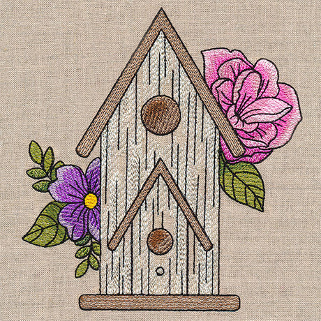 Charming Birdhouse and Blooms