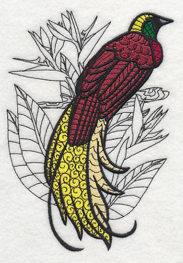 Bird of Paradise with Flowers (Blackwork)