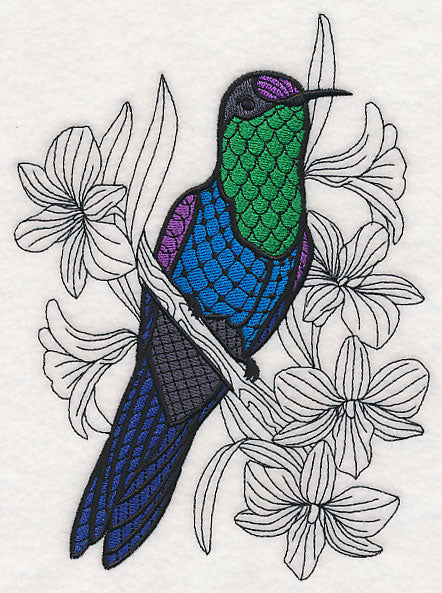 Violet Crowned Woodnymph with Orchids (Blackwork)