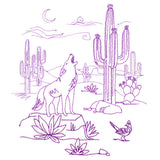 Howling Coyote Desert Scene