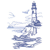 Classic Beach Scene - Lighthouse (Bluework)