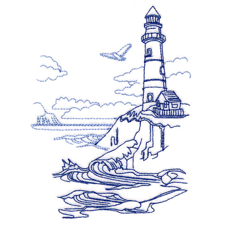 Classic Beach Scene - Lighthouse (Bluework)