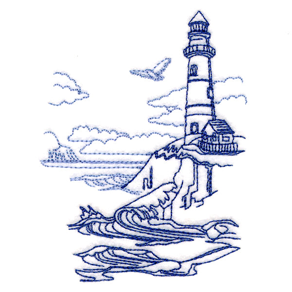 Classic Beach Scene - Lighthouse (Bluework)