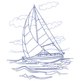 Classic Beach Scene - Sailboat (Bluework)