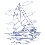 Classic Beach Scene - Sailboat (Bluework)
