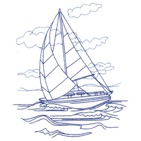 Classic Beach Scene - Sailboat (Bluework)