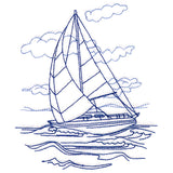 Classic Beach Scene - Sailboat (Bluework)