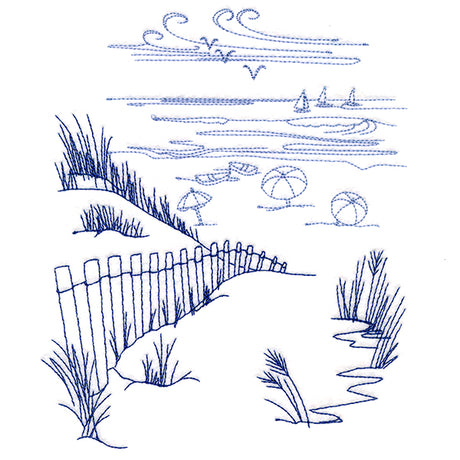 Classic Beach Scene - Ocean Views (Bluework)