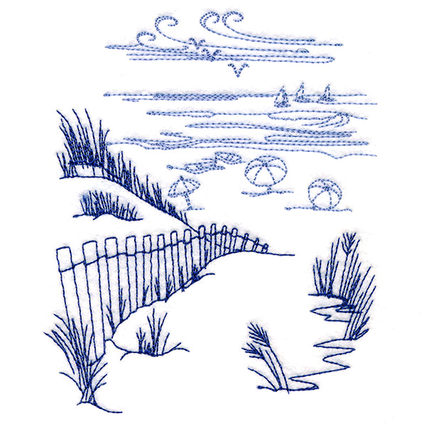 Classic Beach Scene - Ocean Views (Bluework)