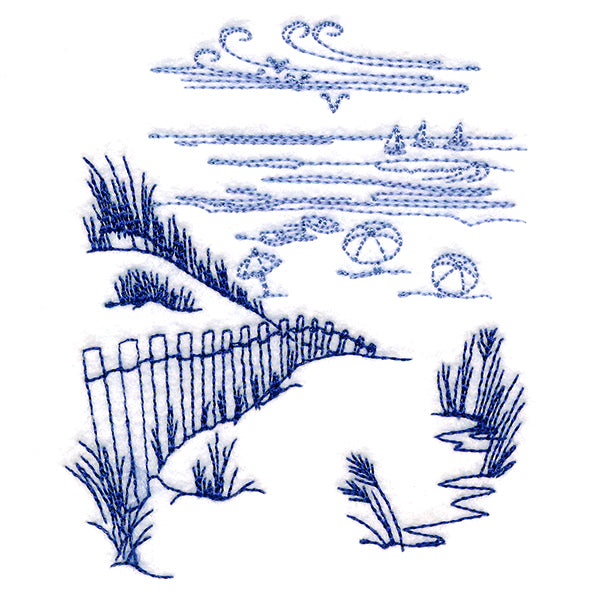 Classic Beach Scene - Ocean Views (Bluework)