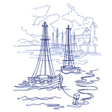 Classic Beach Scene - Harbor (Bluework)