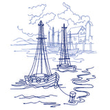 Classic Beach Scene - Harbor (Bluework)