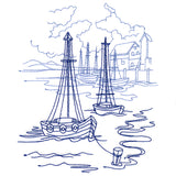 Classic Beach Scene - Harbor (Bluework)