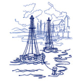 Classic Beach Scene - Harbor (Bluework)