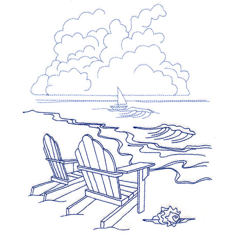 Classic Beach Scene - Adirondack Chairs (Bluework)