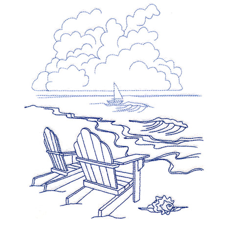 Classic Beach Scene - Adirondack Chairs (Bluework)