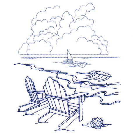Classic Beach Scene - Adirondack Chairs (Bluework)
