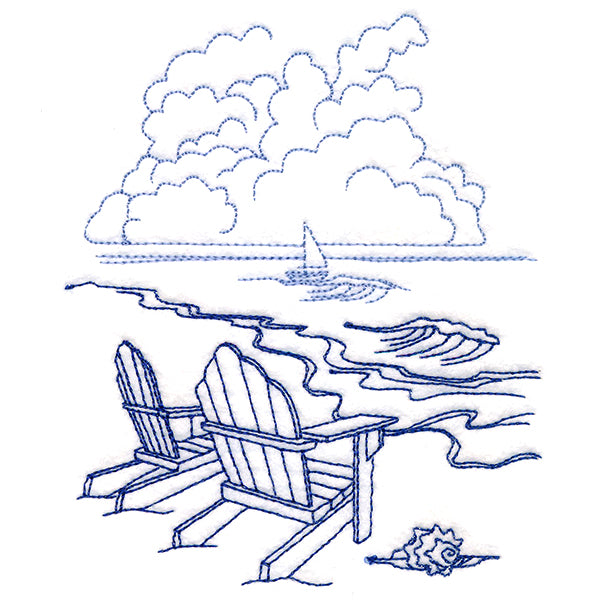 Classic Beach Scene - Adirondack Chairs (Bluework)