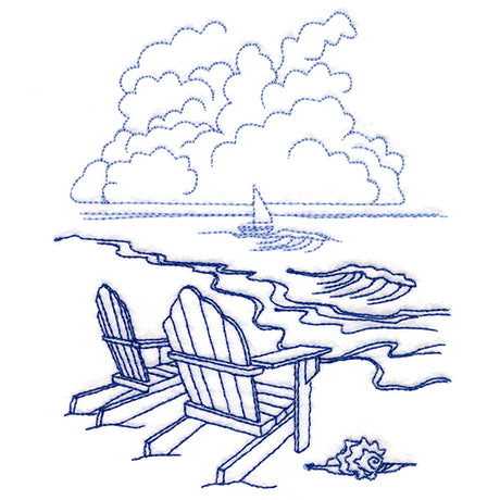 Classic Beach Scene - Adirondack Chairs (Bluework)