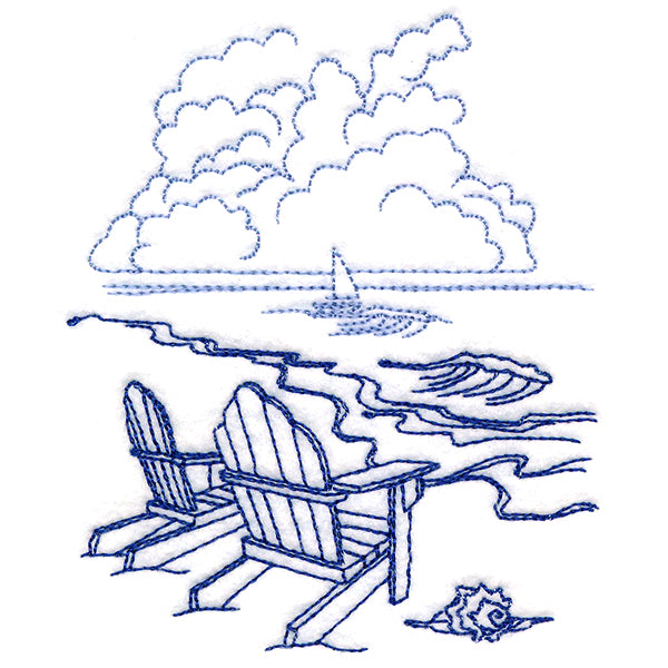 Classic Beach Scene - Adirondack Chairs (Bluework)