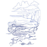 Classic Beach Scene - Cliffside Waves (Bluework)