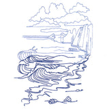 Classic Beach Scene - Cliffside Waves (Bluework)