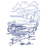 Classic Beach Scene - Cliffside Waves (Bluework)