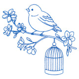 Sweet Little Bird with Birdcage (Bluework)