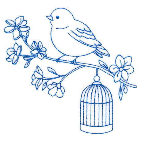 Sweet Little Bird with Birdcage (Bluework)