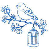 Sweet Little Bird with Birdcage (Bluework)