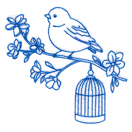 Sweet Little Bird with Birdcage (Bluework)