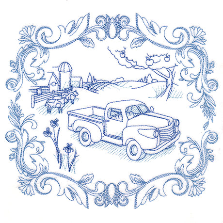 Countryside Farm Scene - Retro Truck