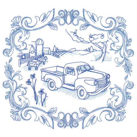 Countryside Farm Scene - Retro Truck