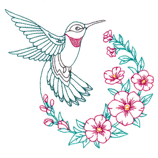 Hollyhock Blooms Hummingbird