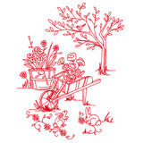 Classic Garden Scene - Wheelbarrow (Redwork)