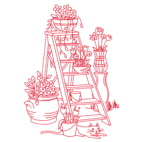 Classic Garden Scene - Ladder (Redwork)