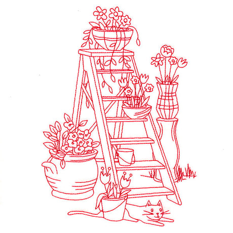 Classic Garden Scene - Ladder (Redwork)