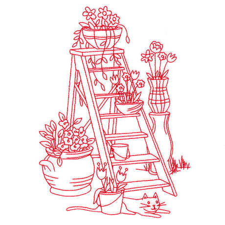 Classic Garden Scene - Ladder (Redwork)