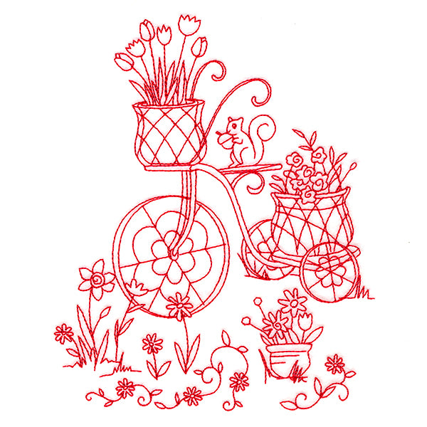 Classic Garden Scene - Bicycle (Redwork)