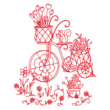Classic Garden Scene - Bicycle (Redwork)